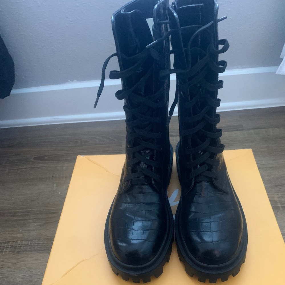 Black Crocodile Combat Boots